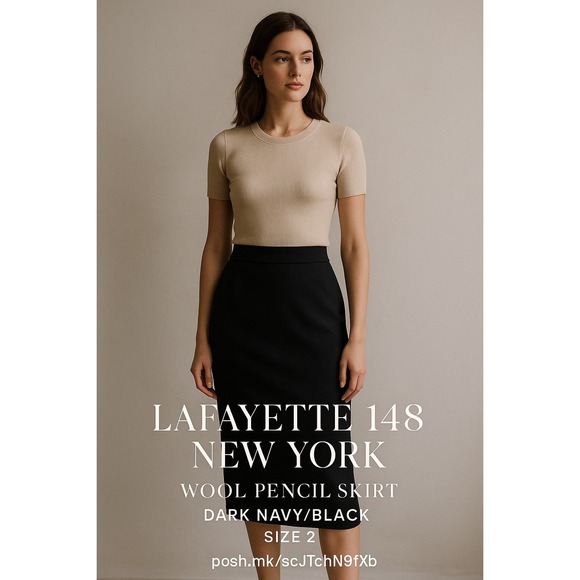 Lafayette 148 New York Wool Pencil Skirt – Dark Navy/Black – Size 2 - Picture 4 of 9